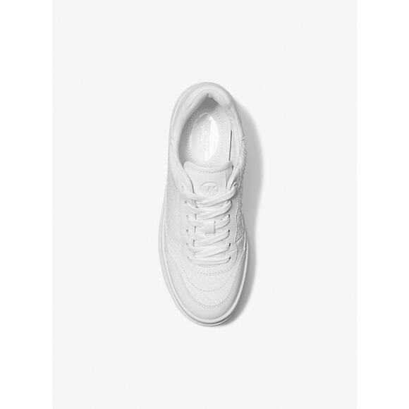 Michael Kors Hayes Snake Embossed Leather Platform Sneaker - 6 Optic White - Picture 3 of 4